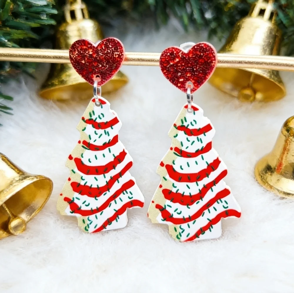 Christmas Tree Cake Drop Earrings Little Debbie Inspired Holiday Jewelry